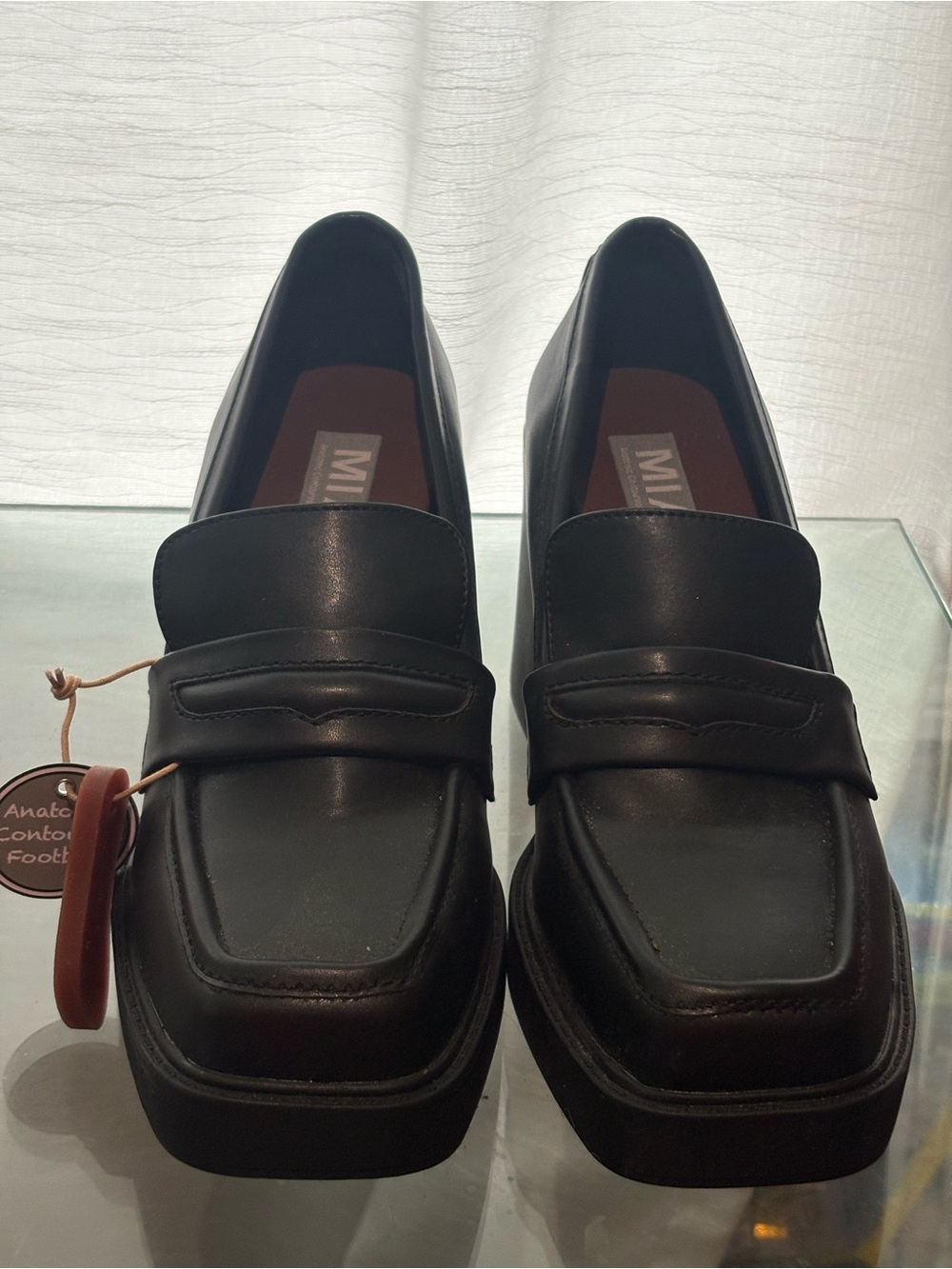 MIA Black Square-Toe Penny Loafers for Women